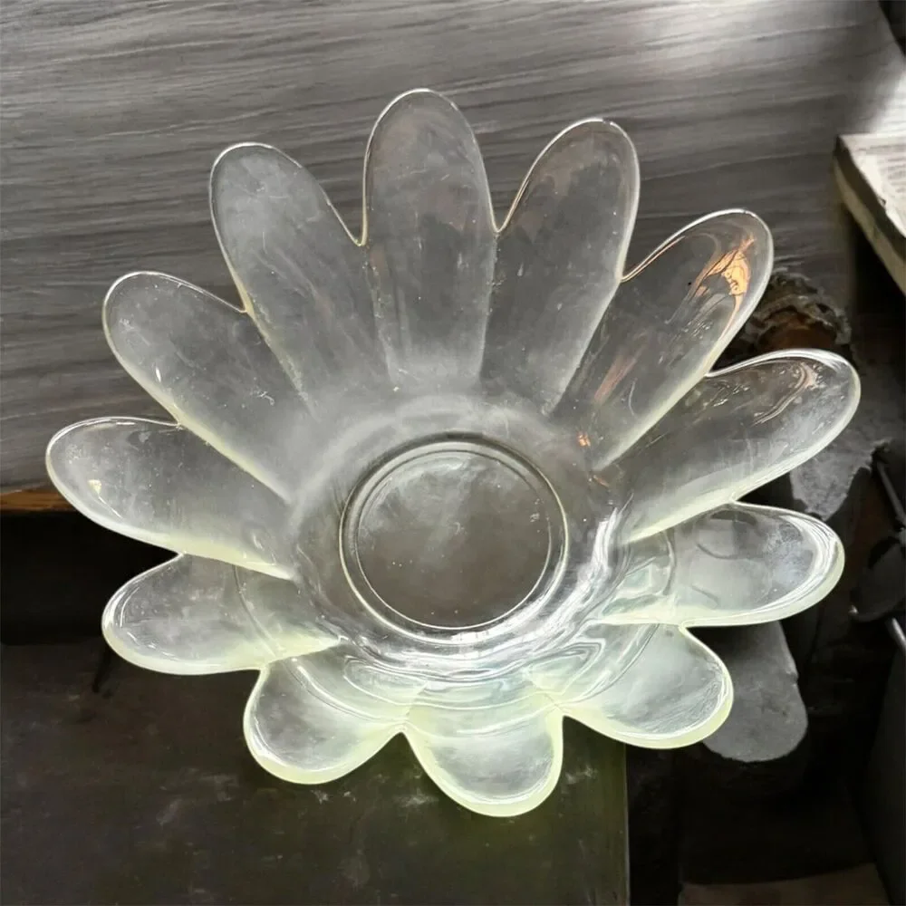 Vintage Clear Glass Lotus Flower Bowl  9 Inches Across